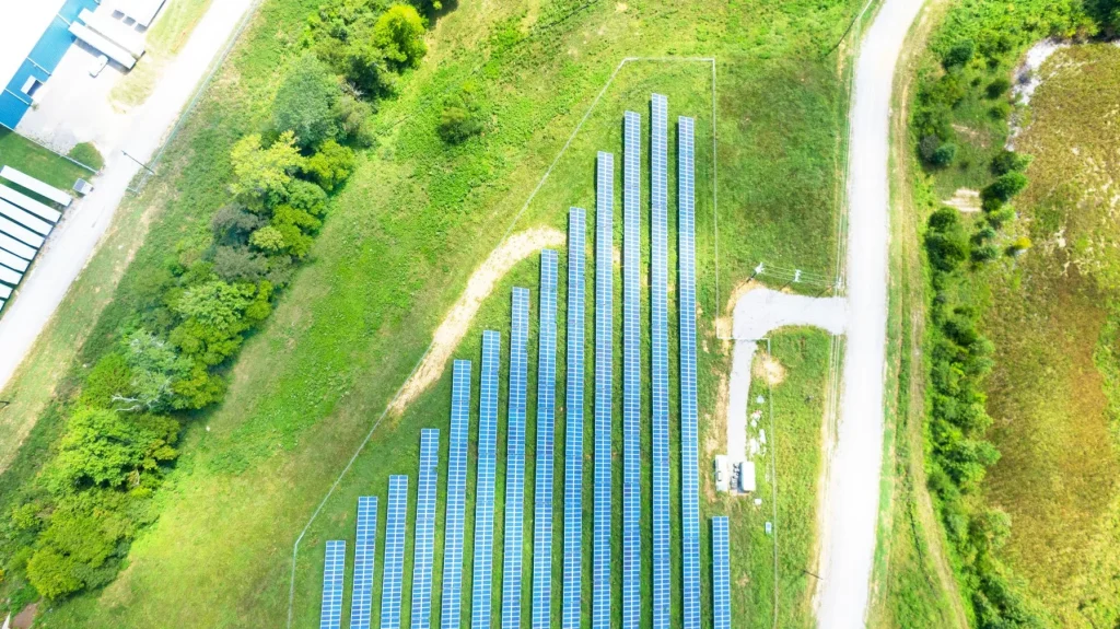 Aerial view of large solar panel installation representing Australia’s growing solar adoption